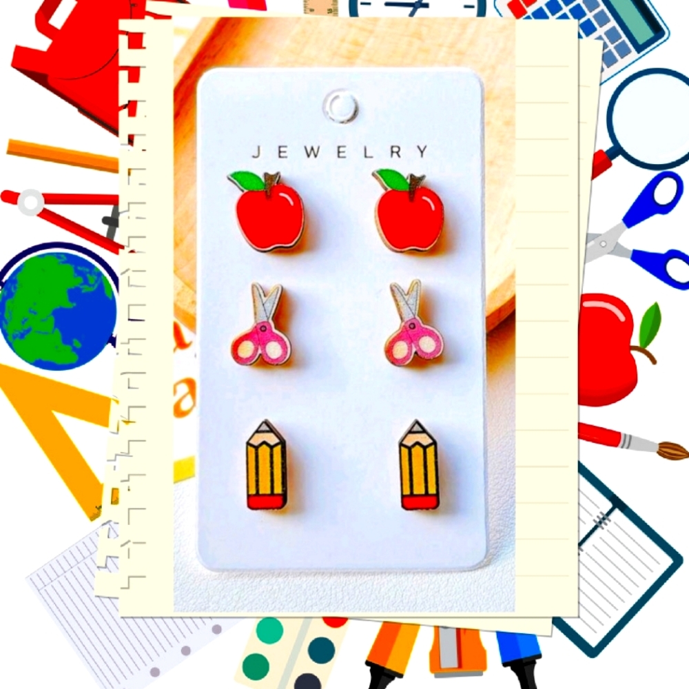 New school, theme wooden earrings